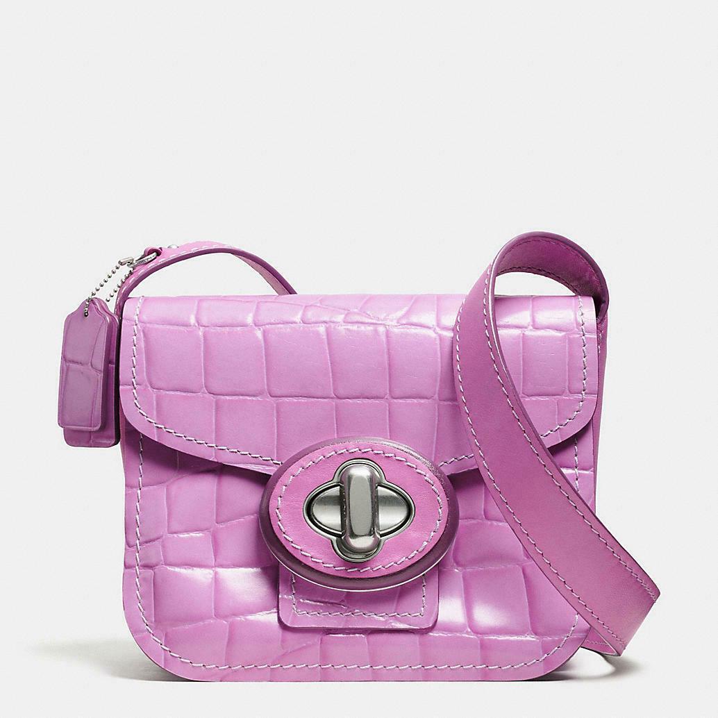 Coach Drifter Shoulder Bag in Croc Embossed Patent Leather Purples