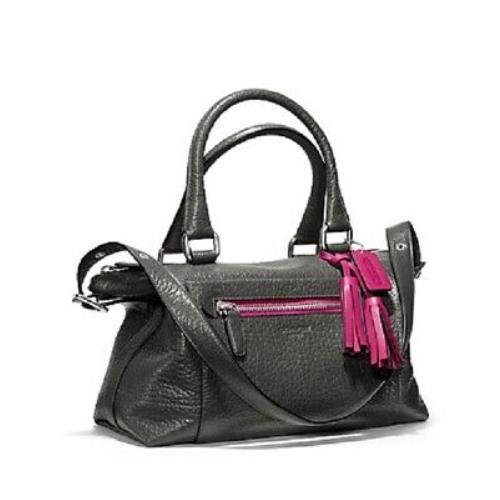Coach Graphite Grey Berry Leather Satchel Handbag Purse Shoulder Bag