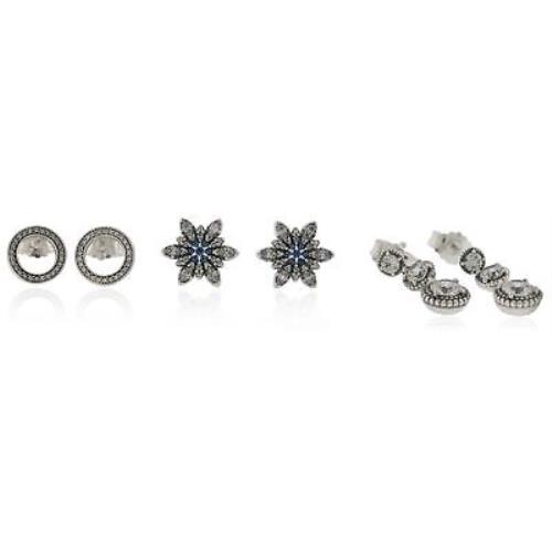 Pandora Sterling Silver Stud Dangle Earrings Gift Set B800706