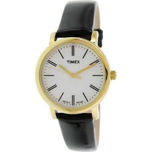 Timex Indiglo Light Gold Tone Shiny Black Patent Leather Band Watch T2P371