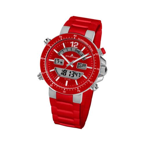 Jacques Lemans Men`s Milano 46mm Red Dial Silicone Watch