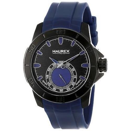 Haurex Italia 3N503UBB Men`s Acros Watch Black Dial Blue Band Ion Plated WR