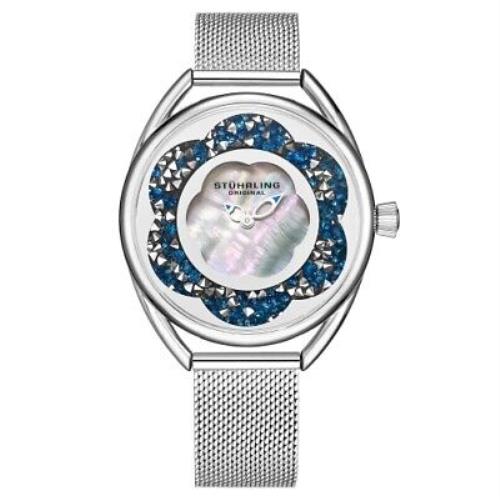 Stuhrling 995M 03 Lily Mother of Pearl Crystal Accented Flower Womens Watch