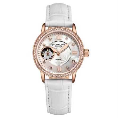 Stuhrling 3952 2 Legacy Automatic Skeleton Crystal Accented Leather Womens Watch