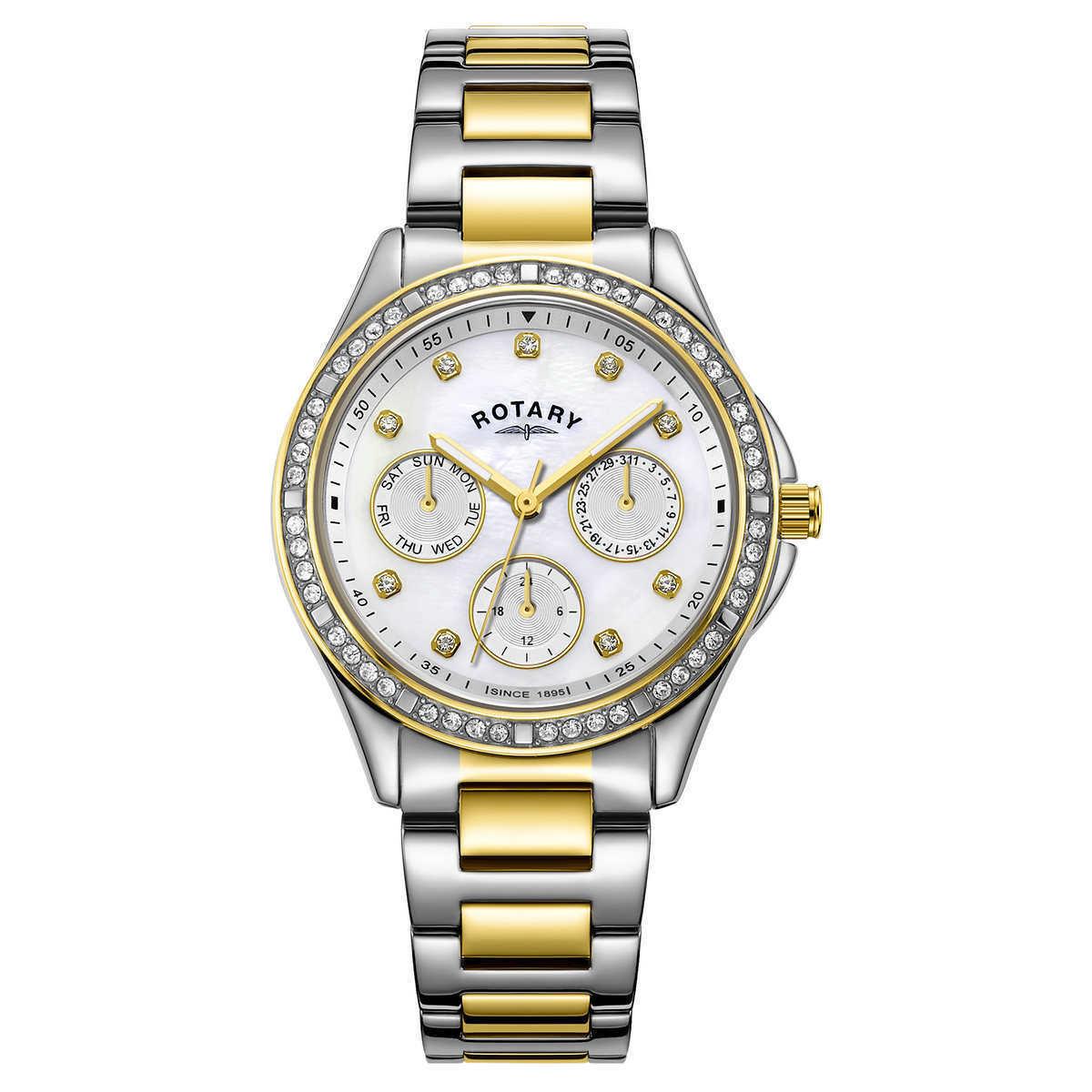 Rotary LB00066/41 Ladies Crystal Accented Gold-tone Watch w/ Mop Dial