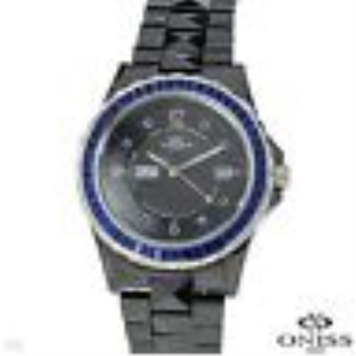 Oniss Ladies Black Ceramic Blue Crystals Quartz Watch Model on620-lb/blu