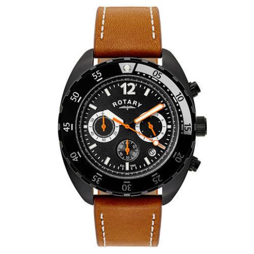 GS00500/04 Rotary Chronograph Men`s Brown Tan Black Dial Swiss Quartz Watch