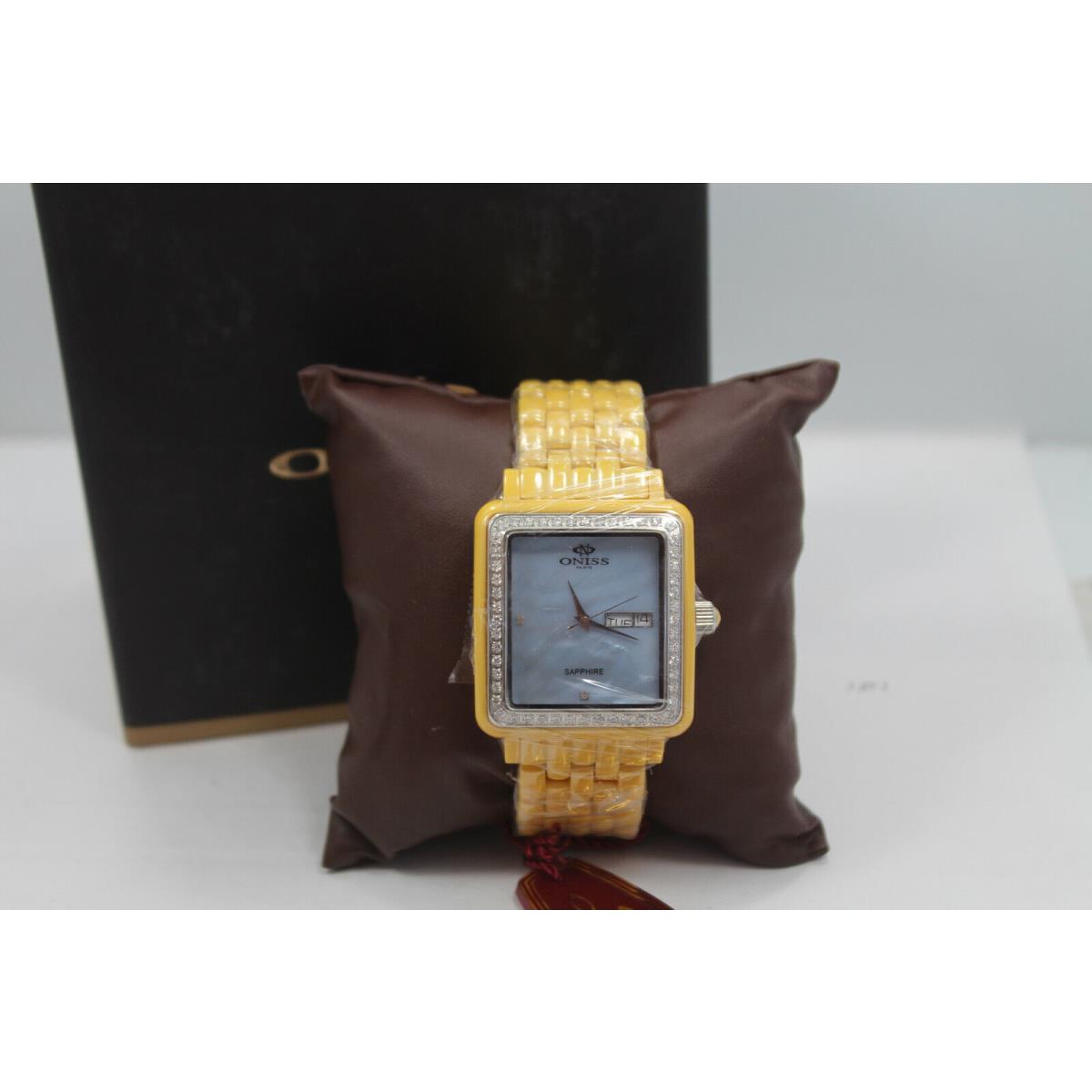 Oniss Lady`s Watch Quartz Yellow Ceramic Diamond Mop Dial Sapphire ON7700-L