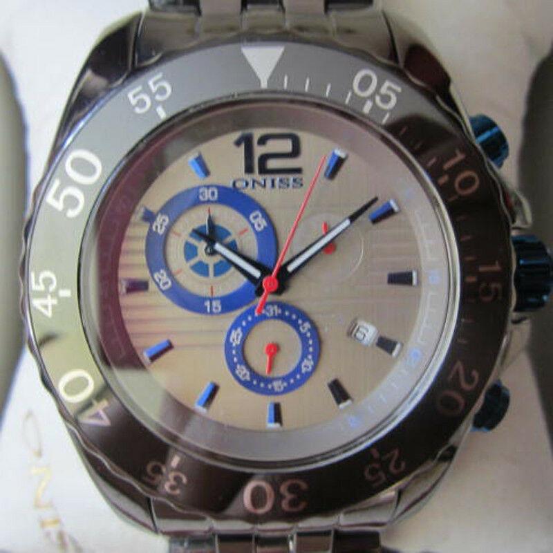 Oniss Men`s Watch Chrono All Stainless S Sapphire Ceramic Case Band ON4220-mtt