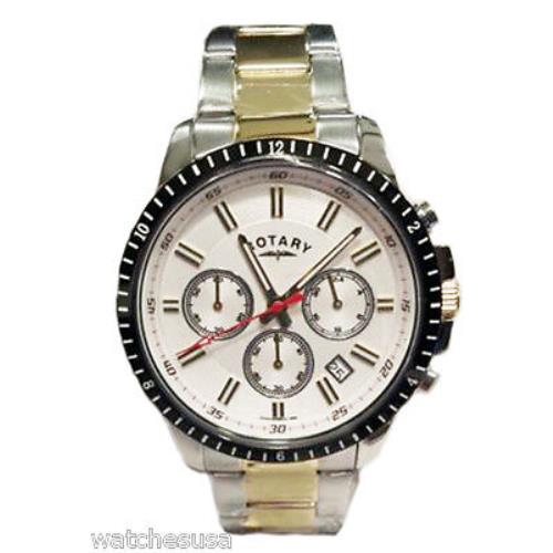 Rotary Mens White Dial Two Tone Stainless Steel Bracelet Watch GB00173/02
