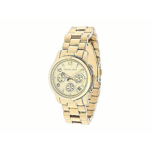 Michael Kors Womens Watch Gold SS Bracelet Chrono Midsize Runway MK5055