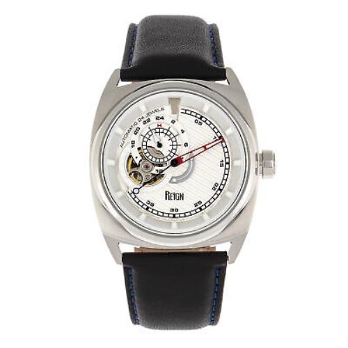 Reign Astro Semi-skeleton Leather-band Watch - Silver/black