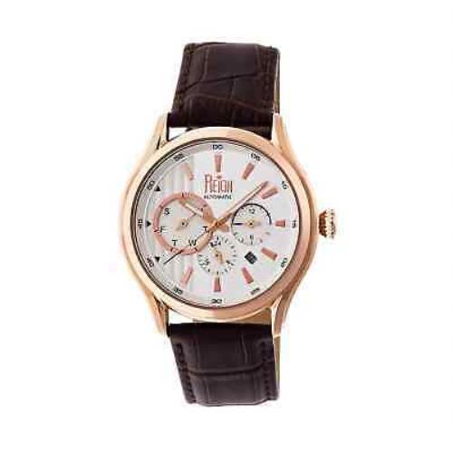 Reign Gustaf Beige Engraved Dial Brown Leather Strap Men`s Watch RN1504