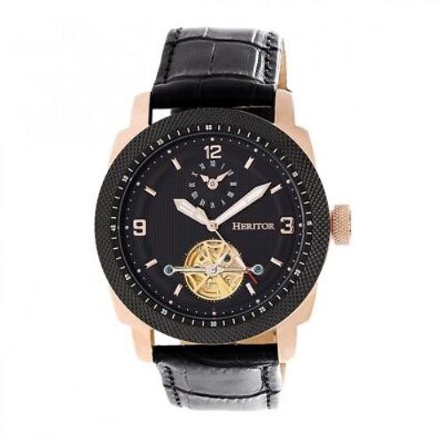 Heritor Automatic Helmsley Men`s Semi-skeleton Leather Rose Gold Watch HR5009