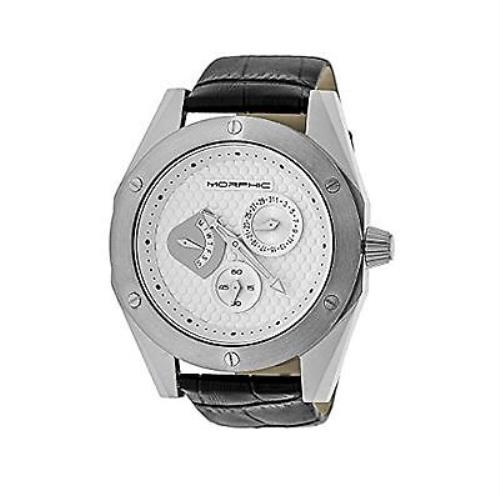 Morphic 4601 Mens M46 Series Day/date Silver Dial Black Band SS Silver Watch