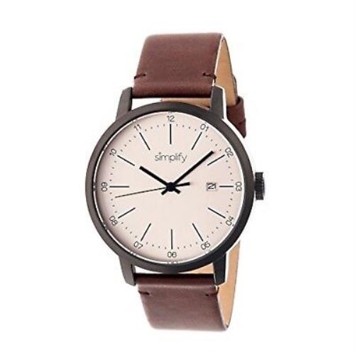 Simplify 2504 Mens 2500 Collection Pewter Dial Brown Leather Dark Grey Watch