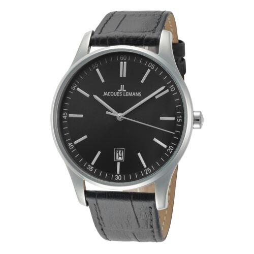 Jacques Lemans Men`s Classic 1-2026A 40mm Black Dial Leather Watch