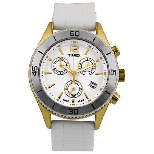 Timex Originals Gold Tone White Rubber Band White Chronograph Dial WATCH-T2N827