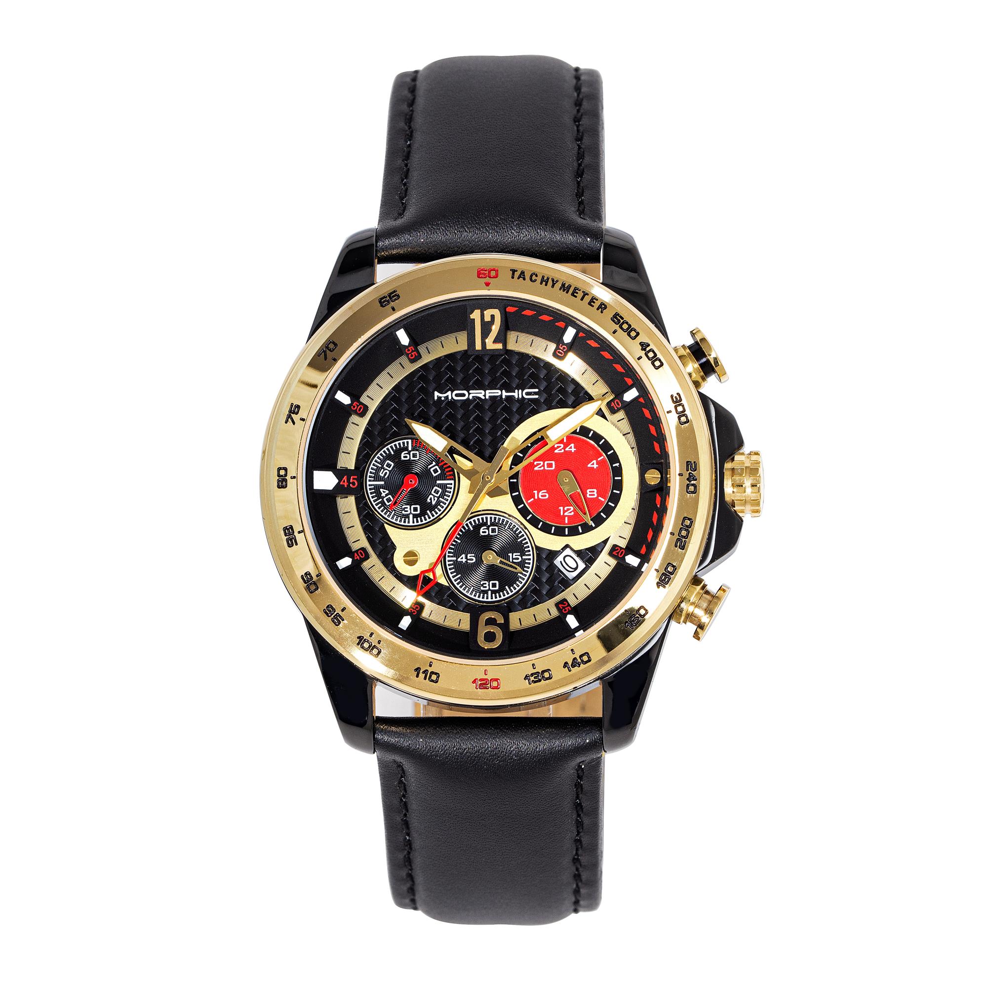 Morphic M88 Series Chronograph Leather-band Watch W/date - Black/gold