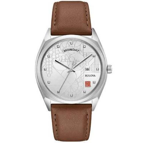Bulova Frank Lloyd Wright Watch Stainless Steel Brown Leather Watch 96C138