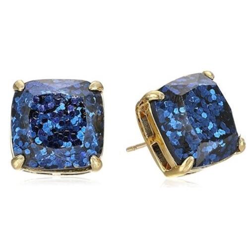Kate Spade York Navy Blue Glitter Brass Small Square Stud Earrings