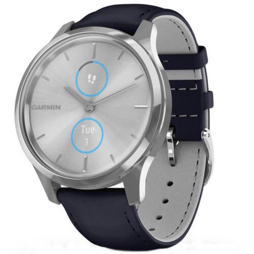 Garmin Unisex Smartwatch Vivomove Luxe Navy Blue Leather Strap 010-02241-00