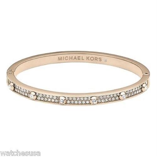 Michael Kors Heritage Rose Gold Tone Astor Hinge Pave Stud Bracelet MKJ3269
