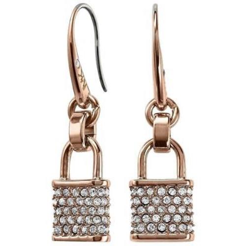 Michael Kors Rose Gold Tone Pave Crystals Padlock Drop Earrings MKJ3801