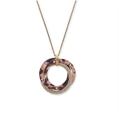 Michael Kors Rose Gold Tortoise Acetate Pave Interlock Circle Pendant Necklace