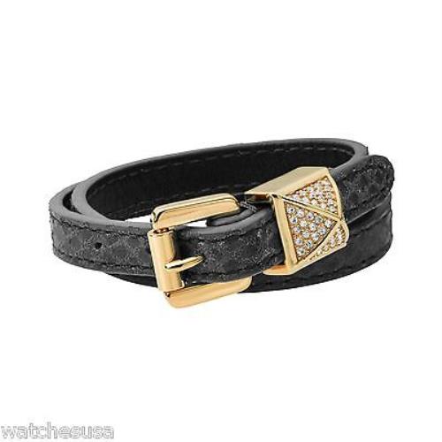 Michael Kors Women`s Black Python Embossed Leather Double Wrap Bracelet MKJ2885
