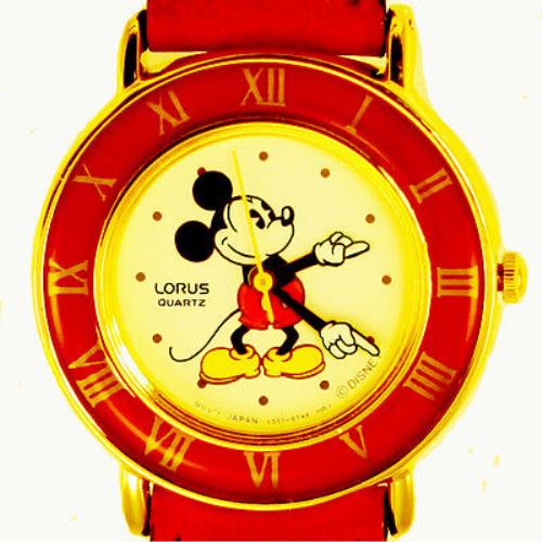 Mickey Lady Disney Round Gold Lorus Red Bezel and Band Unworn RRS142 Watch