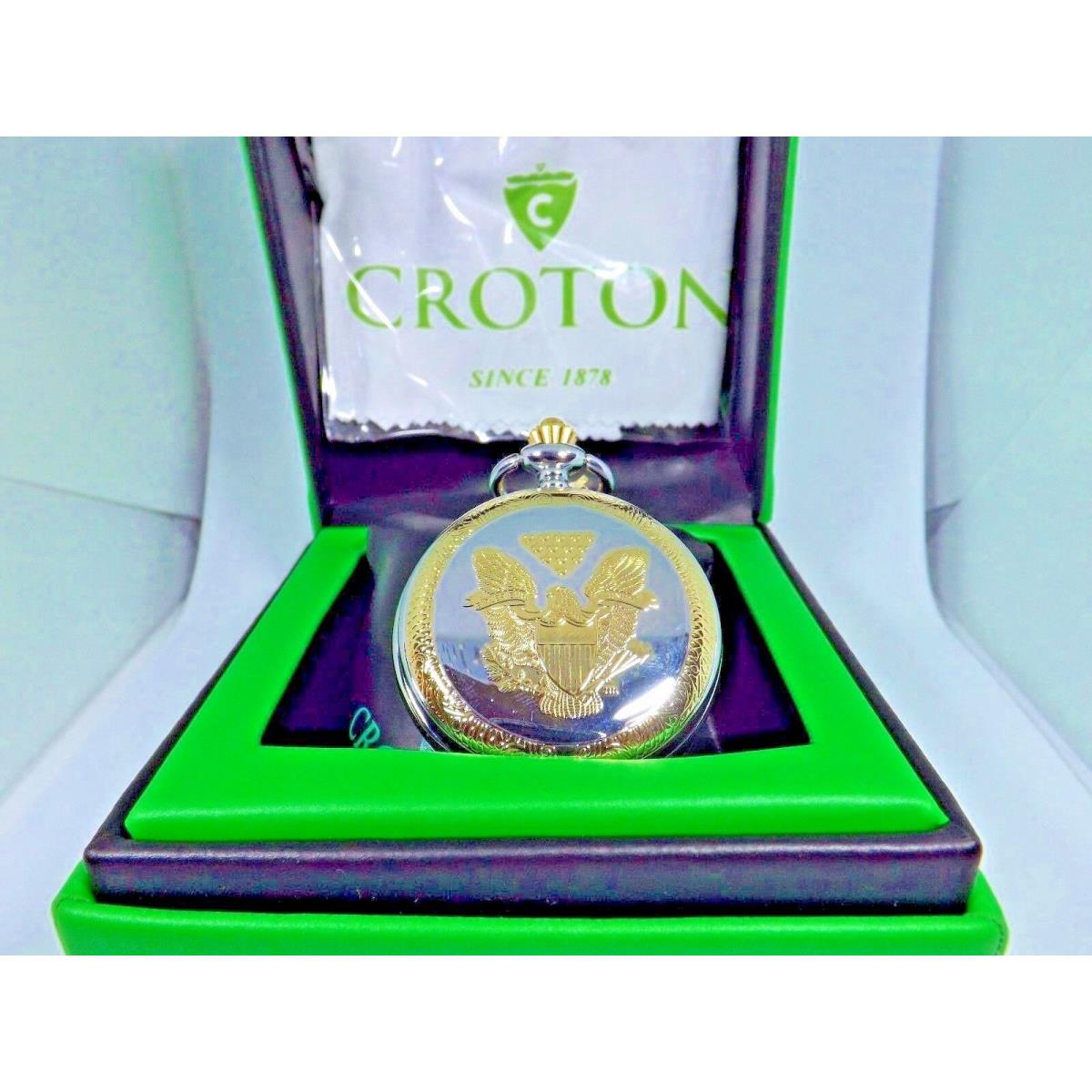 Croton Men`s 47mm 2017 Silver Dollar Replica Quartz Brass Coin Pocket Watch