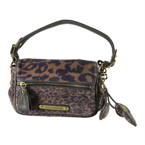 Juicy Couture Small Phoebe Leopard Print Velour Flap Bag Rich Camel