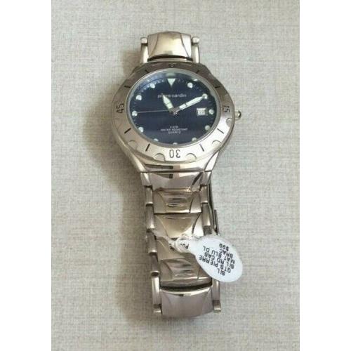 Pierre Cardin Men`s Watch Round Blue Date Dial Silver Linked Band WR 3ATM