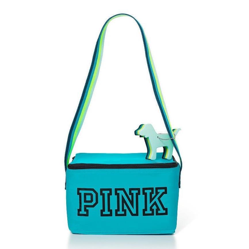 Victoria`s Secret Pink Zip-up Blue Indigo Cooler Key Chain Dog Lunch Box Bag