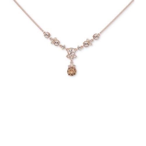 Givenchy Rose Gold Tone Silk Clear Crystal Y Necklace GN3A