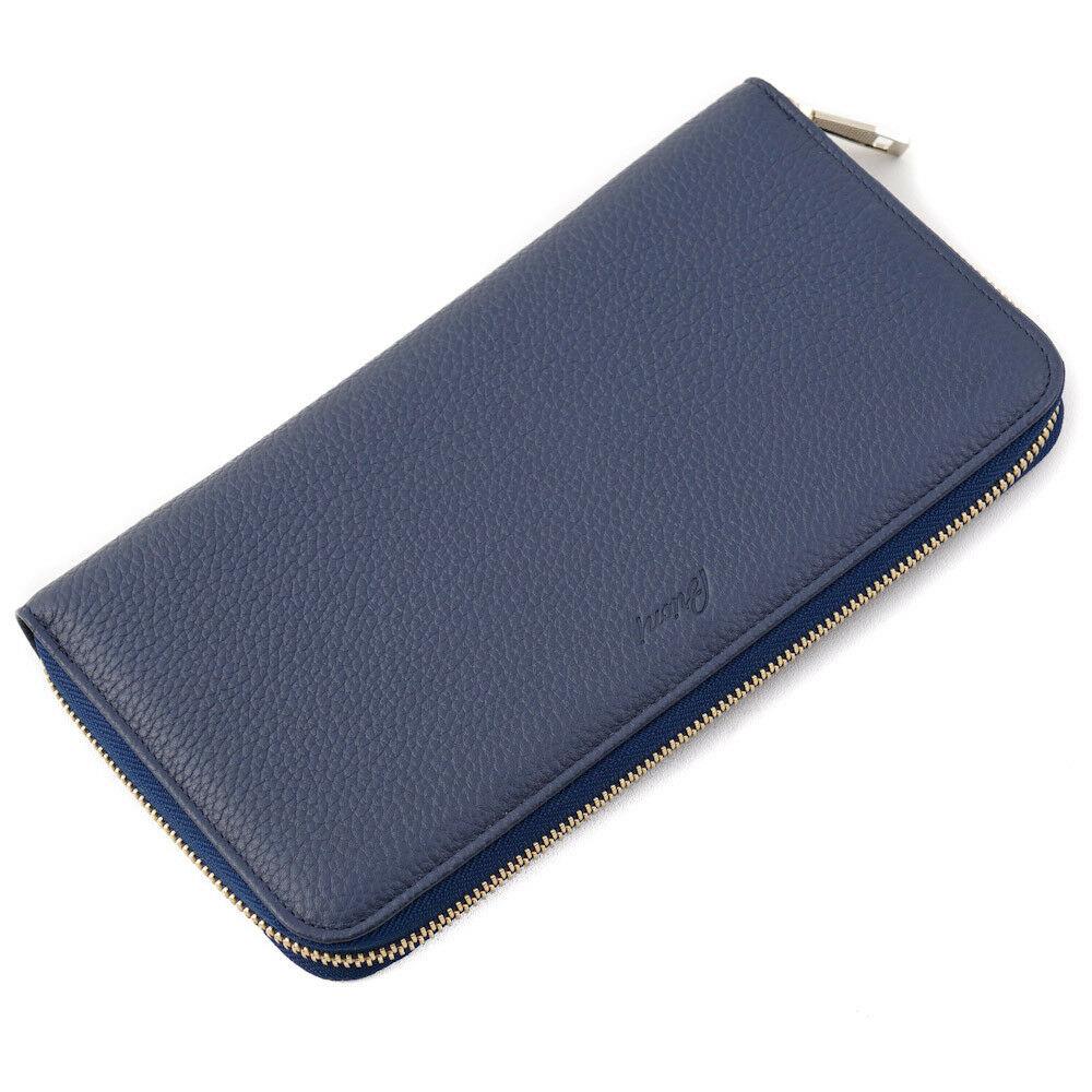 Brioni Blue Grained Leather Zipped Travel Ticket Holder Wallet