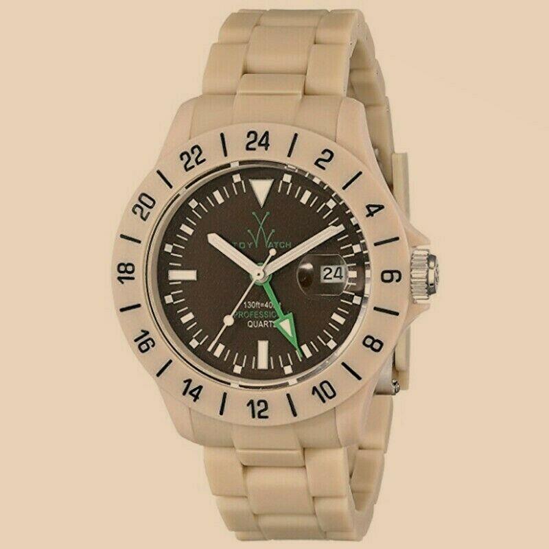 Toywatch Company Jet Lag Desert Tan Sand Brown Time Date Watch Plasteramic