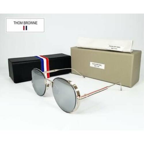 Thom Browne TB106 TB-106 C-NVY-18KGLD-50 Silver Frame Silver Gray Sunglasses