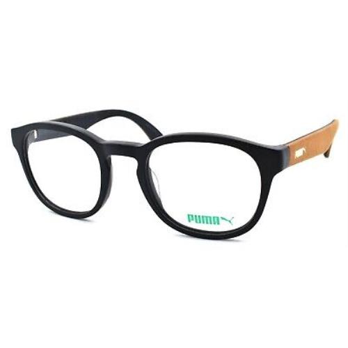 Puma PU0043O 001 Unisex Eyeglasses Frames 49-22-140 Black Brown w/ Suede