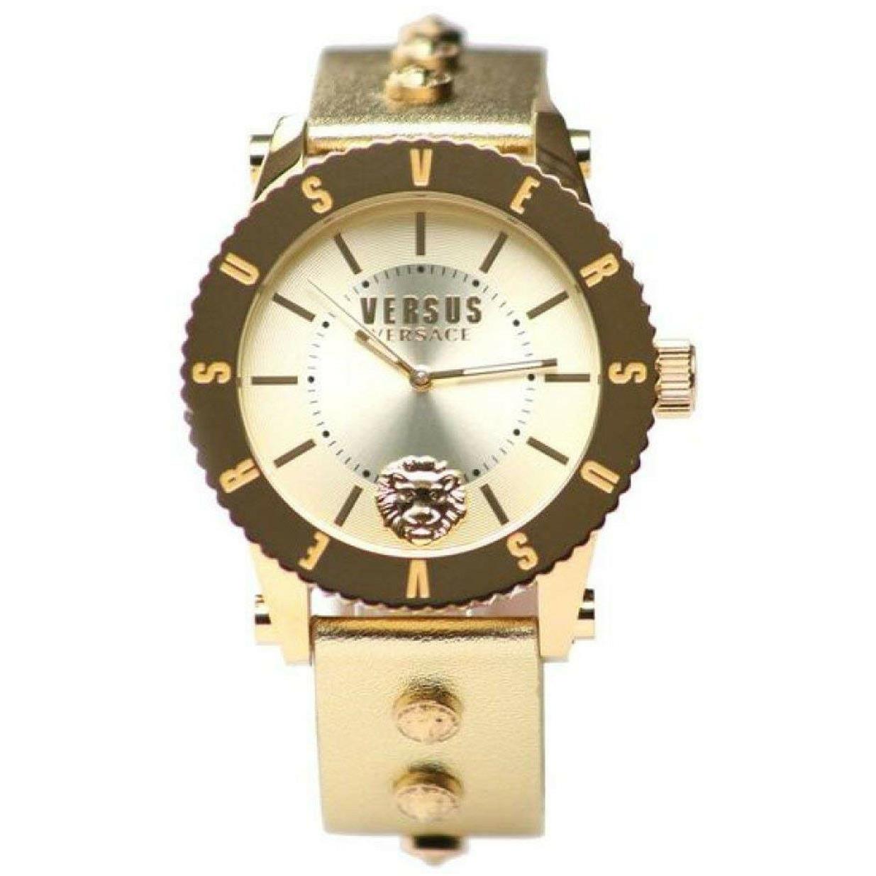 Versus by Versace S31050016 Gold Dial Gold Leather Strap Women`s Watch
