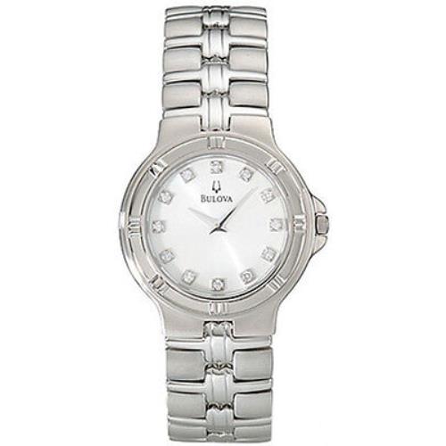 Bulova White Dial 12 Diamonds Markers Stainless Steel Men`s Watch 96D04