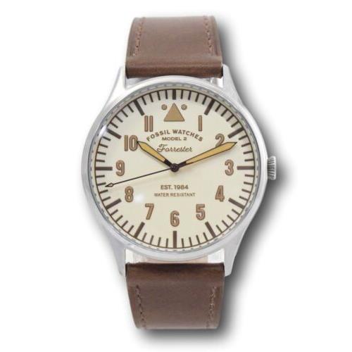 Fossil Forester Men`s 42mm Three-hand Beige Dial Brown Leather Watch FS5629
