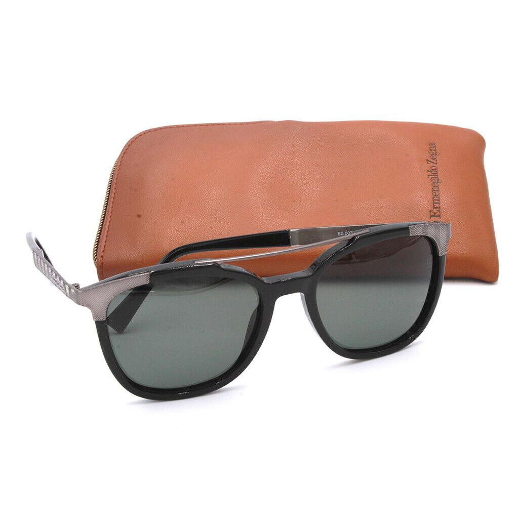 Ermenegildo Zegna EZ 0073 01N Black Silver Sunglasses w/ Green Zeiss Lenses