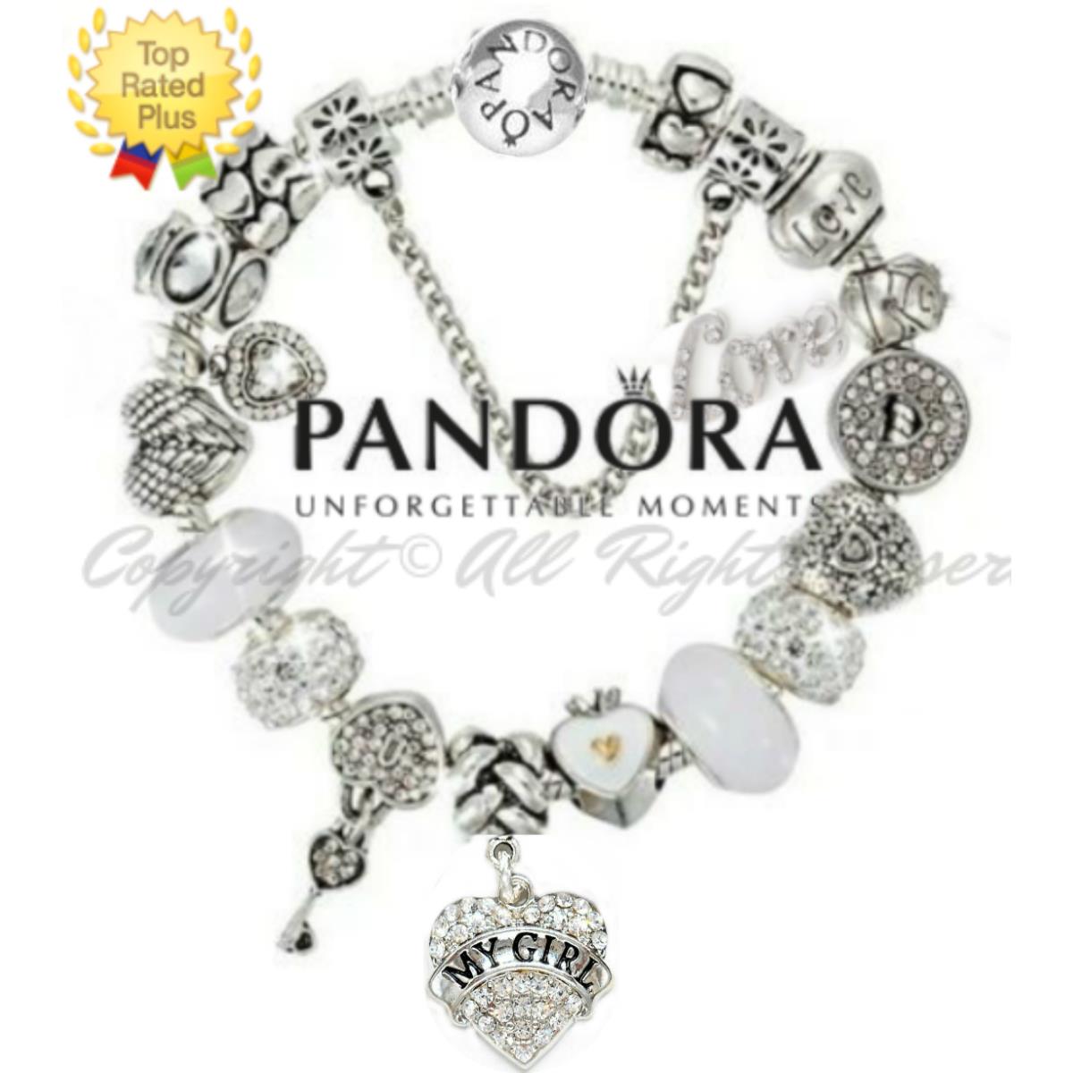 Pandora Bracelet with MY Girl Heart and Love Themed Charms