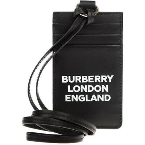Burberry Black Leather Logo Print Elmer Card Case Wallet with Lanyard