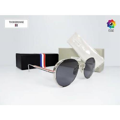Thom Browne Silver Frame Grey Lens Sunglasses TB-106 C-NVY-18KGLD-50