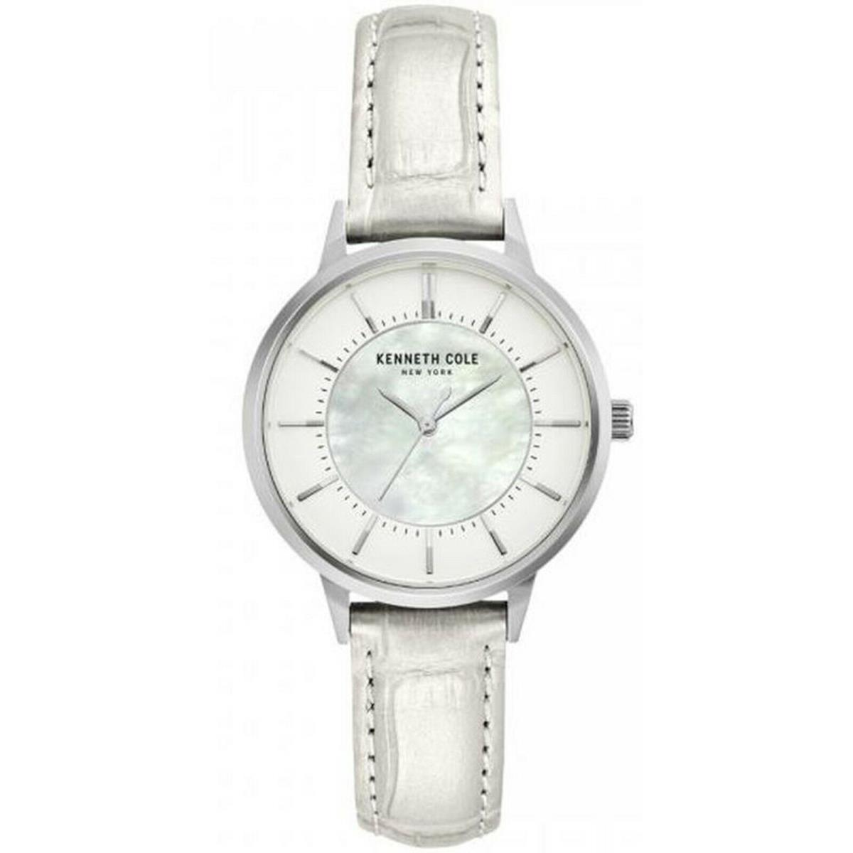 Kenneth Cole KC50860002 Women`s Stainless Leather Silver-tone White Strap 30m