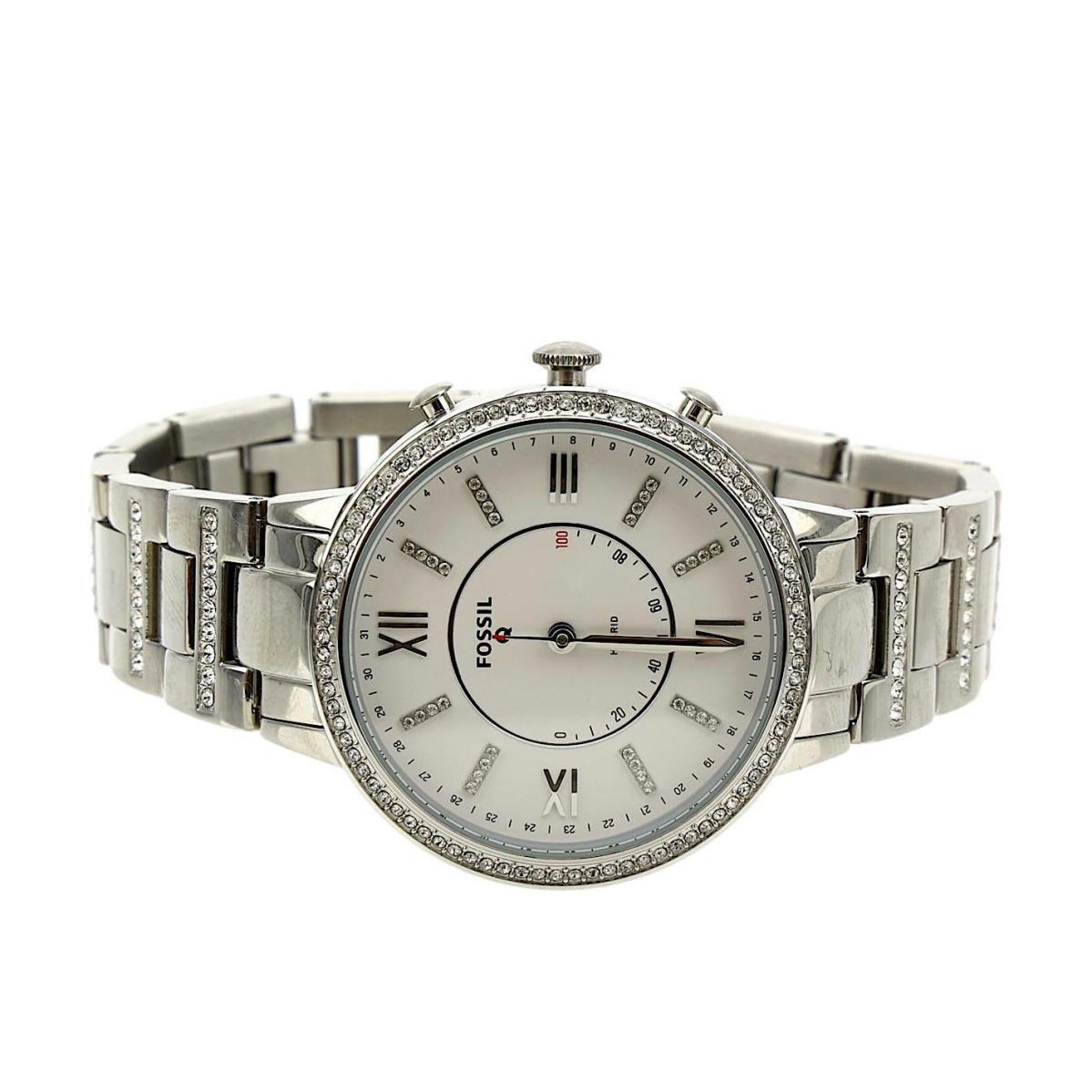 Fossil Q Women`s Silver Virginia Crystal Accent Hybrid Bracelet Smart Watch 1125
