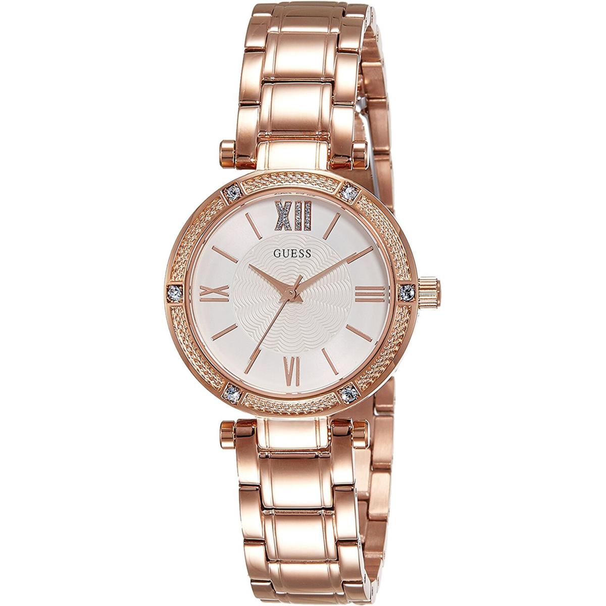 Guess W0767L3 Ladies Dress Stainless Steel Rose Gold-tone Crystal Accented Bezel